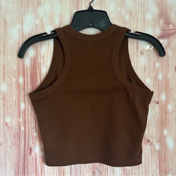 Unbranded Chocolate Brown Ribbed Racerback Cropped Tank Top - Picture 5 of 7